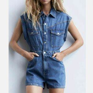 Zara Women's Classic Blue Denim Romper